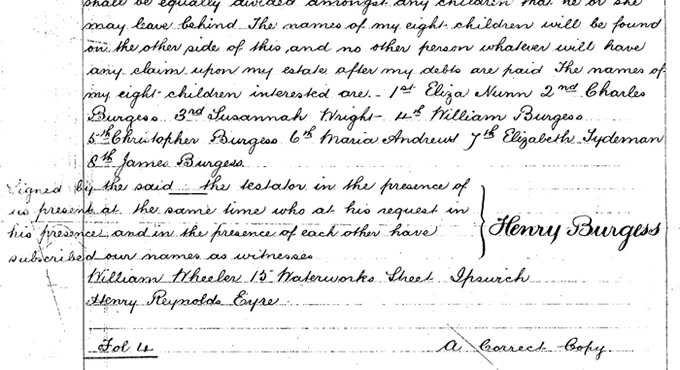 Extraxt form Henry Burgess will 1882